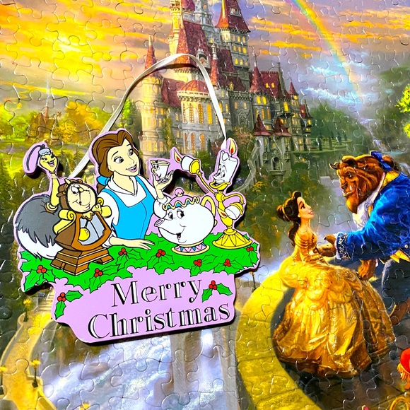 DISNEY’S BEAUTY & THE BEAST VTG 90s KURT ALDER HANDCRAFTED WOODEN XMAS ORNAMENT - Picture 2 of 11